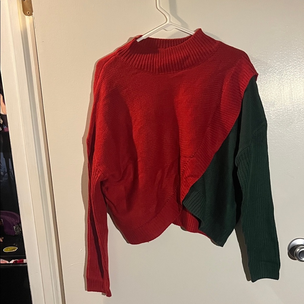 Colorblock Red and Dark Green Women's Sweater